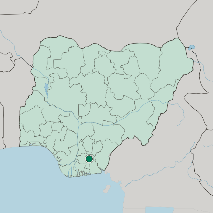 Map showing Umuahia — In Nigeria