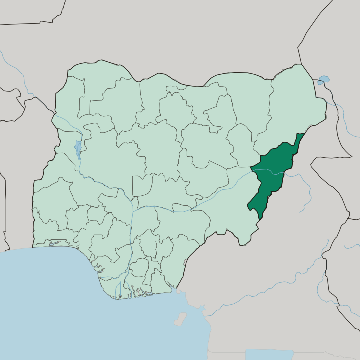 Map showing Adamawa State — In Nigeria