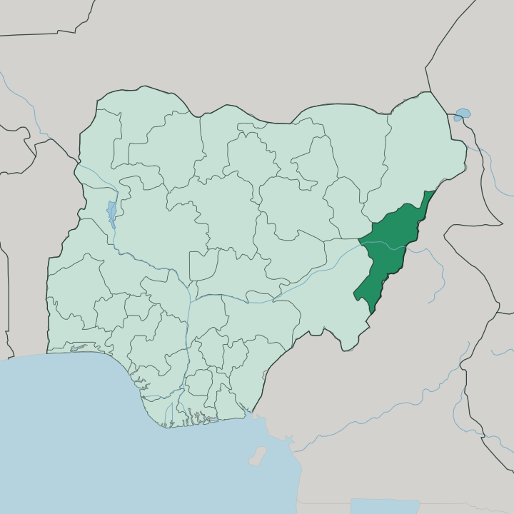 Map showing Adamawa State — In Nigeria