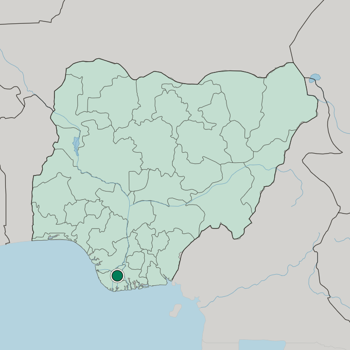 Map showing Yenagoa — In Nigeria