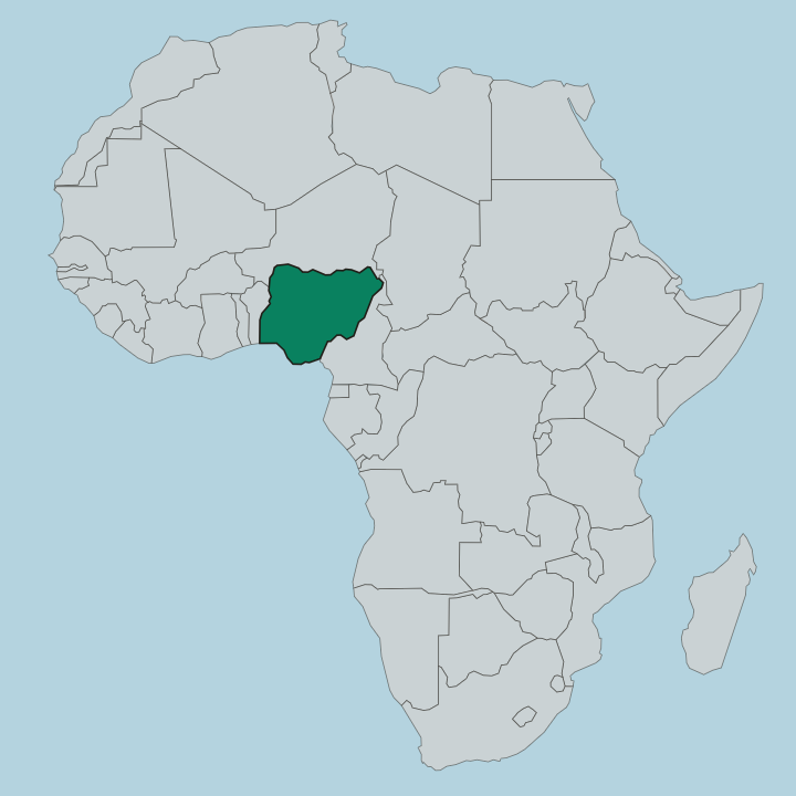 Map showing Nigeria — In Africa