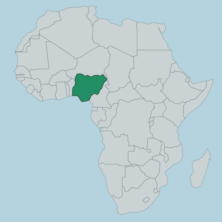 Map showing Nigeria — In Africa
