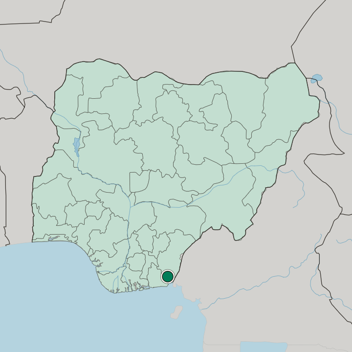 Map showing Calabar — In Nigeria