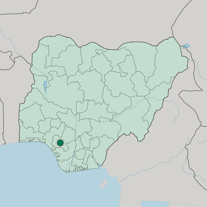 Map showing Benin City — In Nigeria