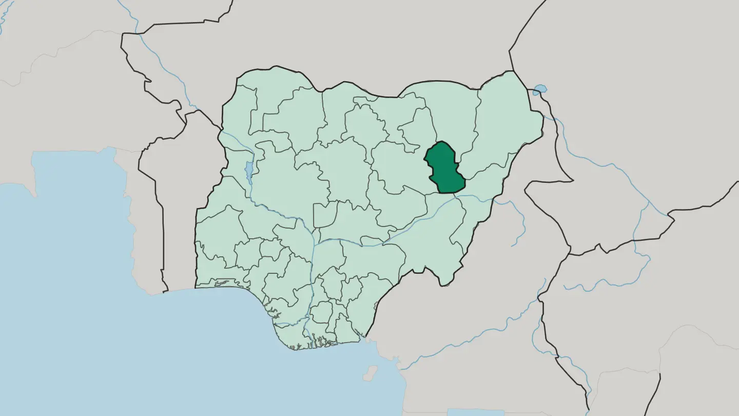 Map of Gombe State in Nigeria