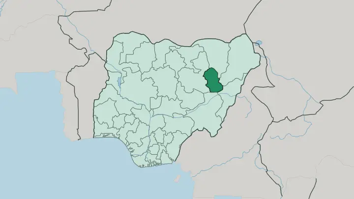 Map of Gombe State in Nigeria