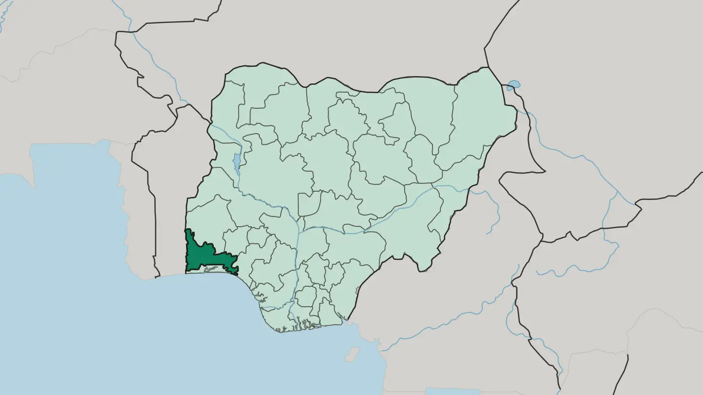 Map of Ogun State in Nigeria