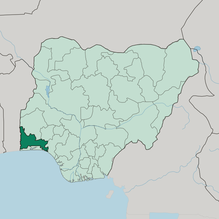 Map showing Ogun State — In Nigeria