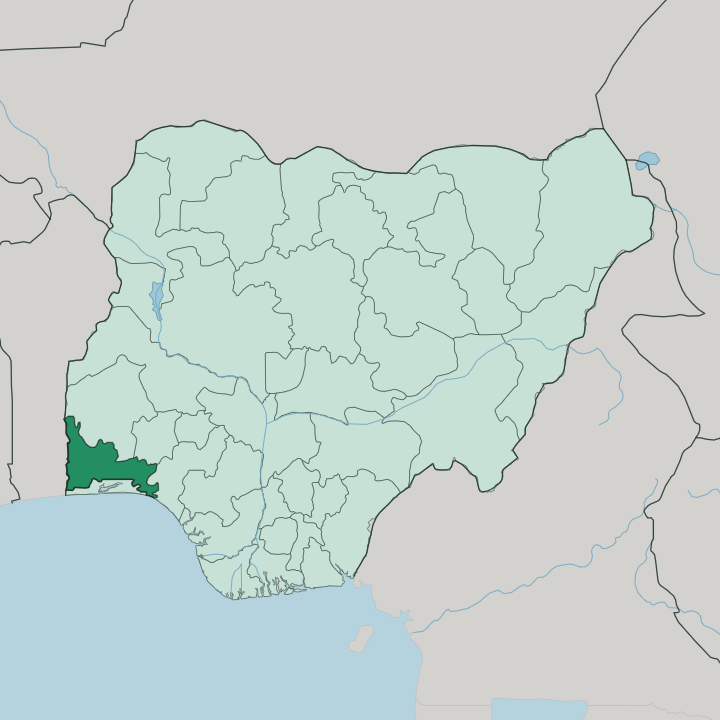 Map showing Ogun State — In Nigeria