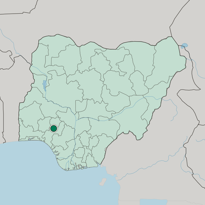 Map showing Akure — In Nigeria