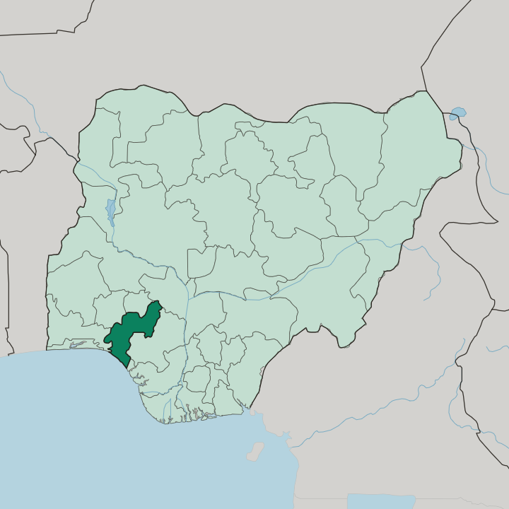 Map showing Ondo State — In Nigeria