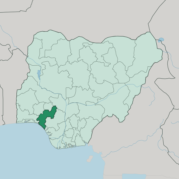 Map showing Ondo State — In Nigeria