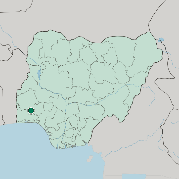 Map showing Ibadan — In Nigeria