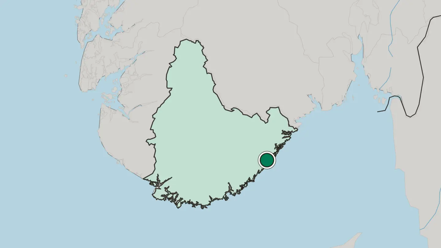Map of Arendal in Norway
