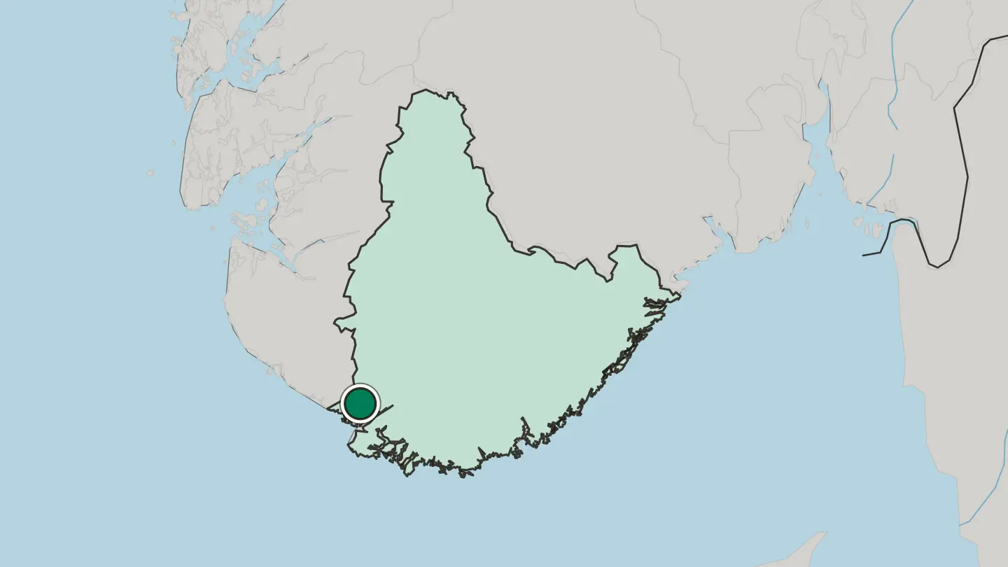 Map of Flekkefjord in Norway