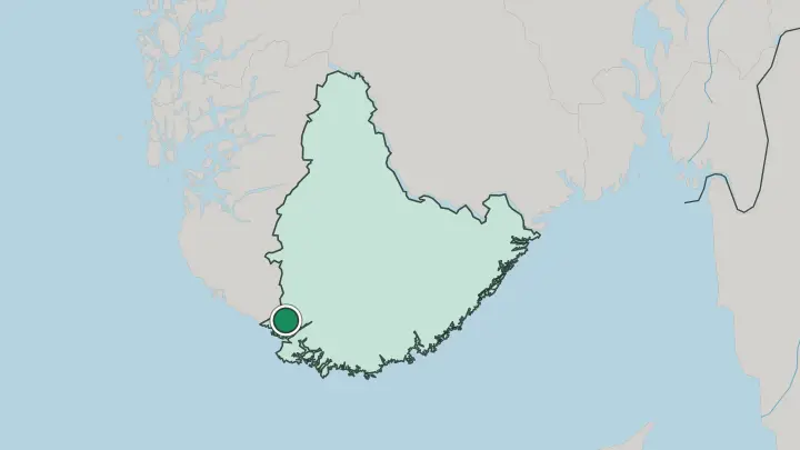 Map of Flekkefjord in Norway