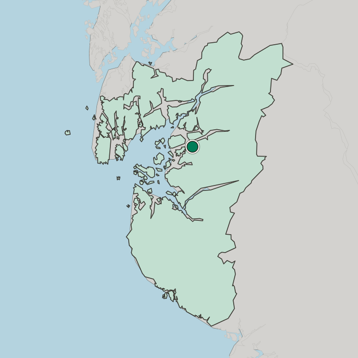 Map showing Hjelmelandsvågen — In Rogaland Fylke