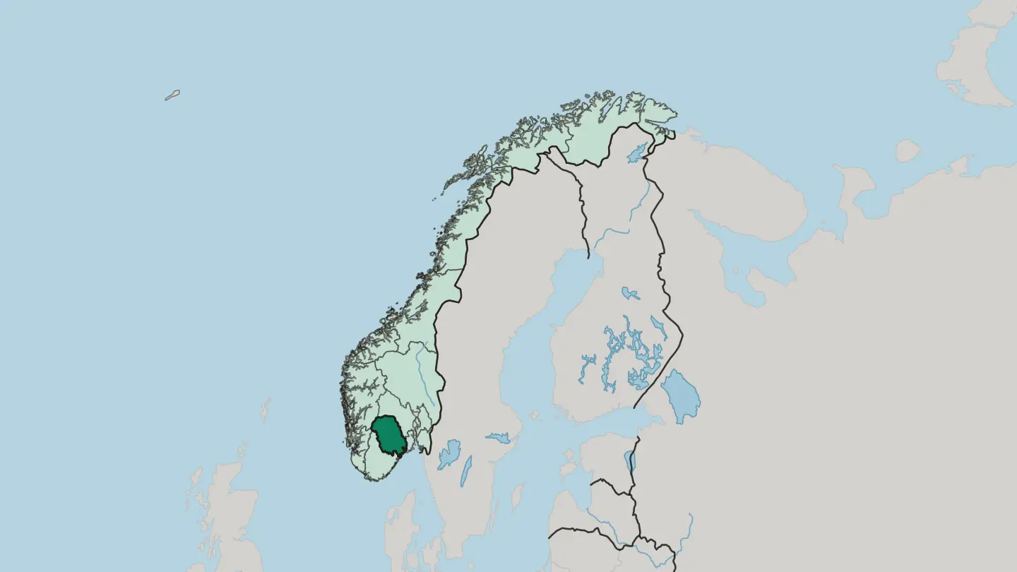 Map of Telemark fylke in Norway