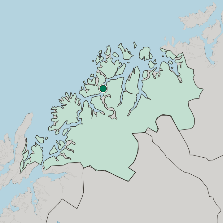 Map showing Bjerkaker — In Troms