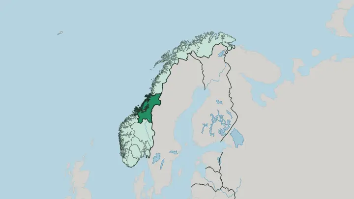 Map of Trøndelag in Norway