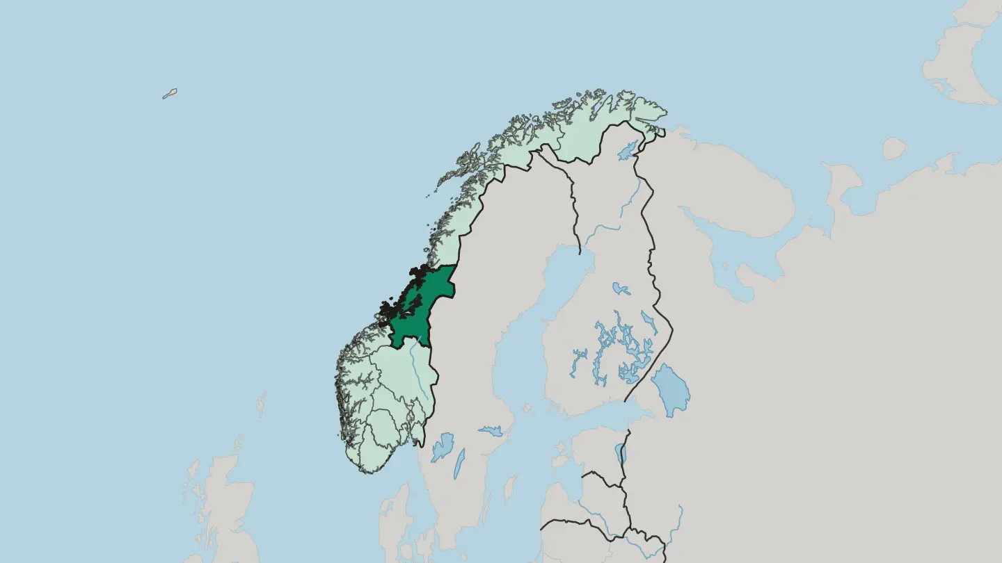 Map of Trøndelag in Norway