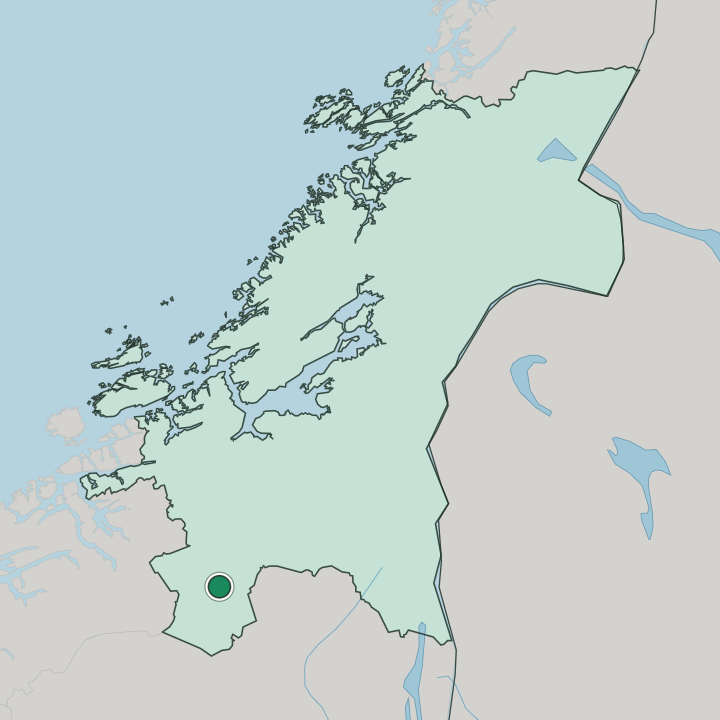 Map showing Oppdal — In Trøndelag
