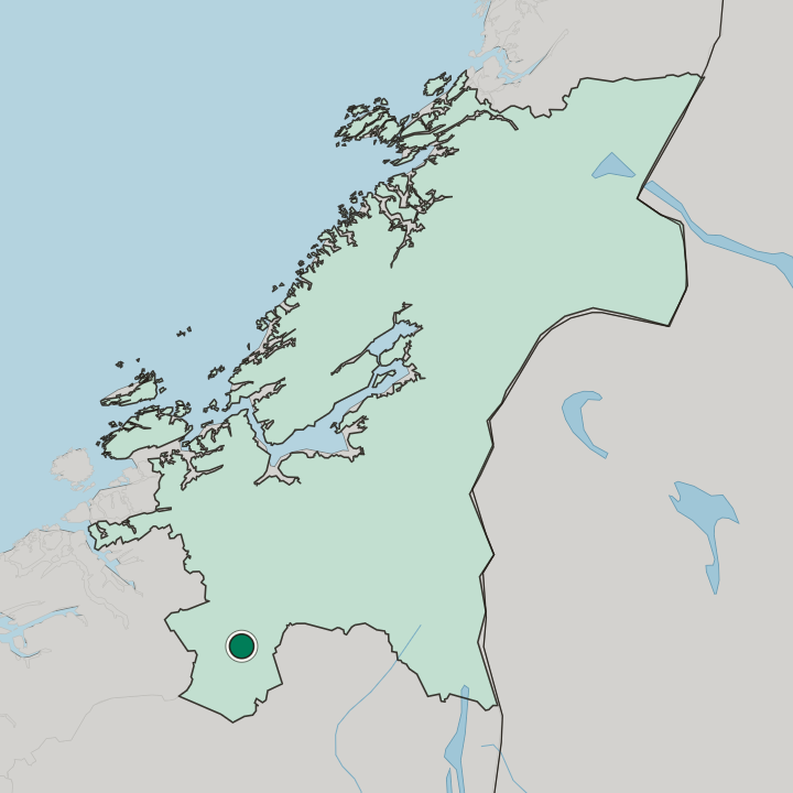 Map showing Oppdal — In Trøndelag