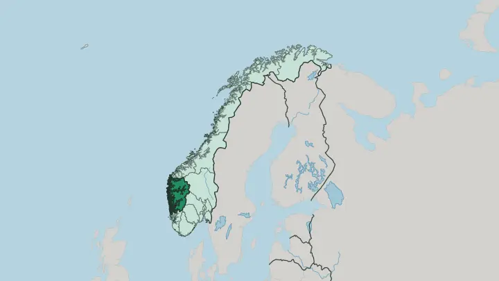 Map of Vestland in Norway