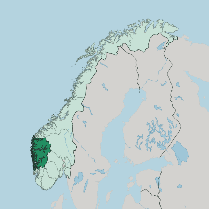 Map showing Vestland — In Norway