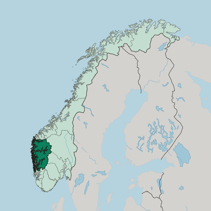 Map showing Vestland — In Norway