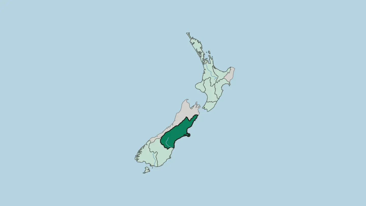 Map of Canterbury in New Zealand