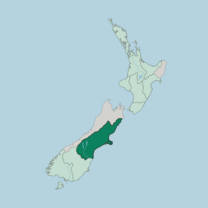 Map showing Canterbury — In New Zealand