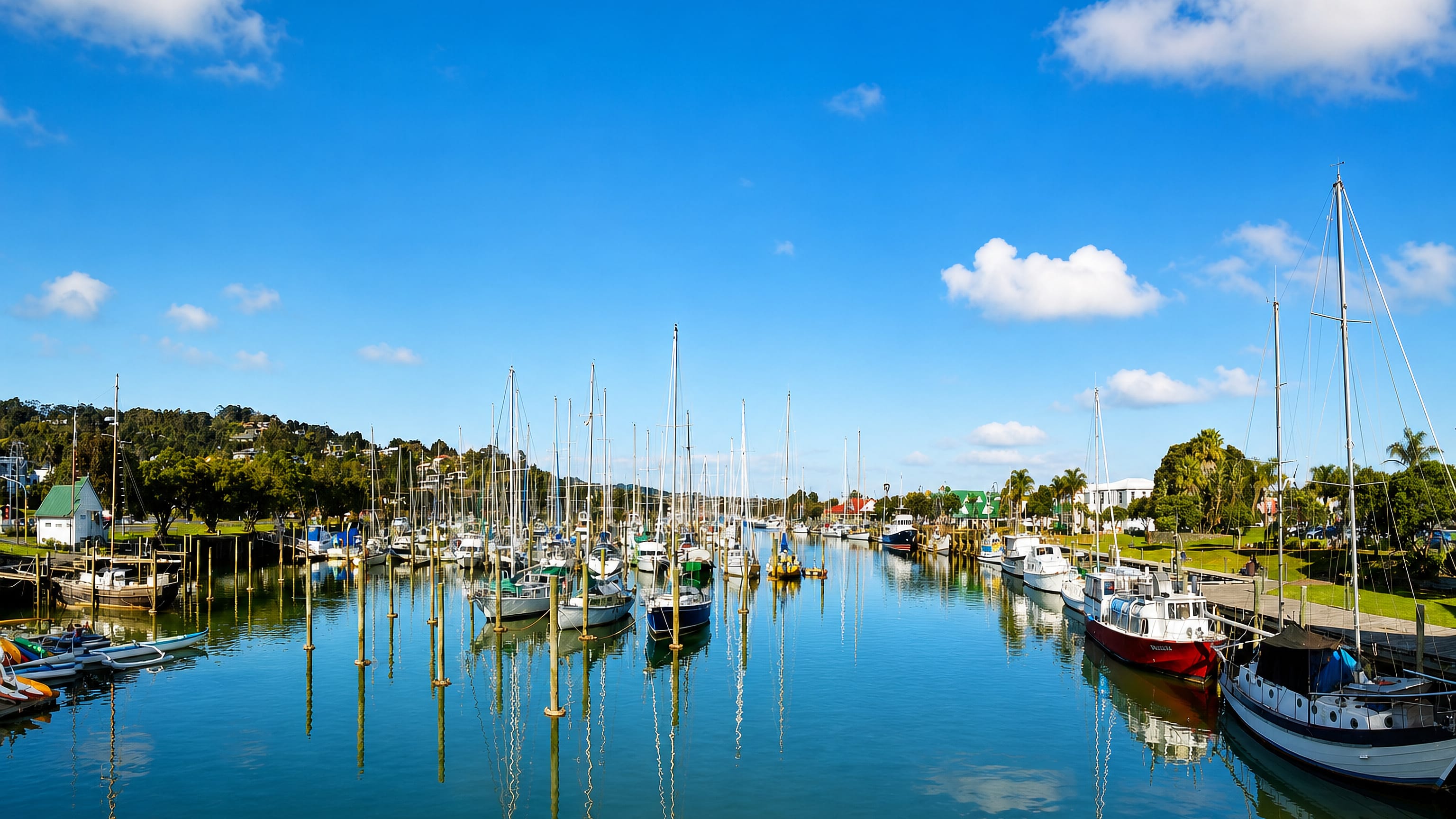 Yachts moored at the Town Basin marina on the Hatea River in Whangarei, New Zealand.