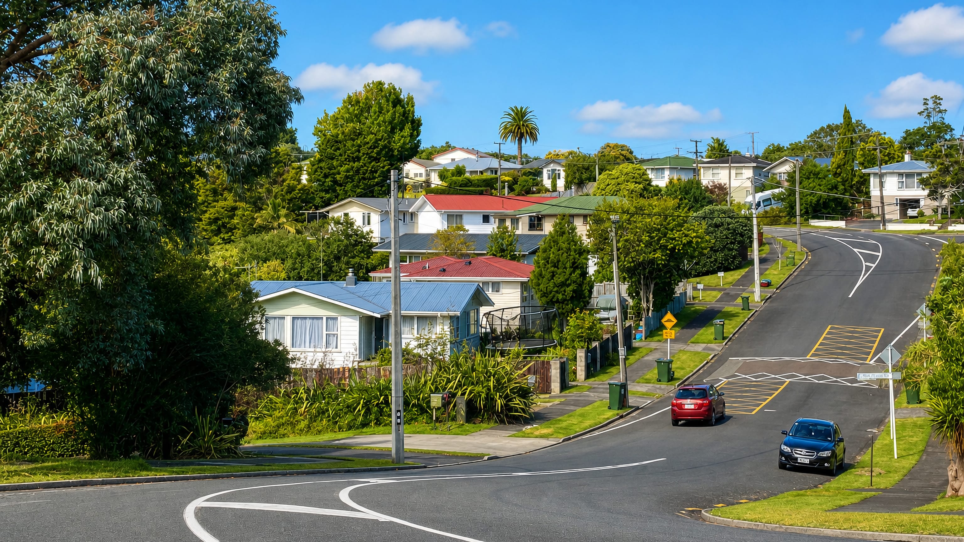 A quiet residential street of weatherboard homes on the green hills of Tikipunga, Whangarei.