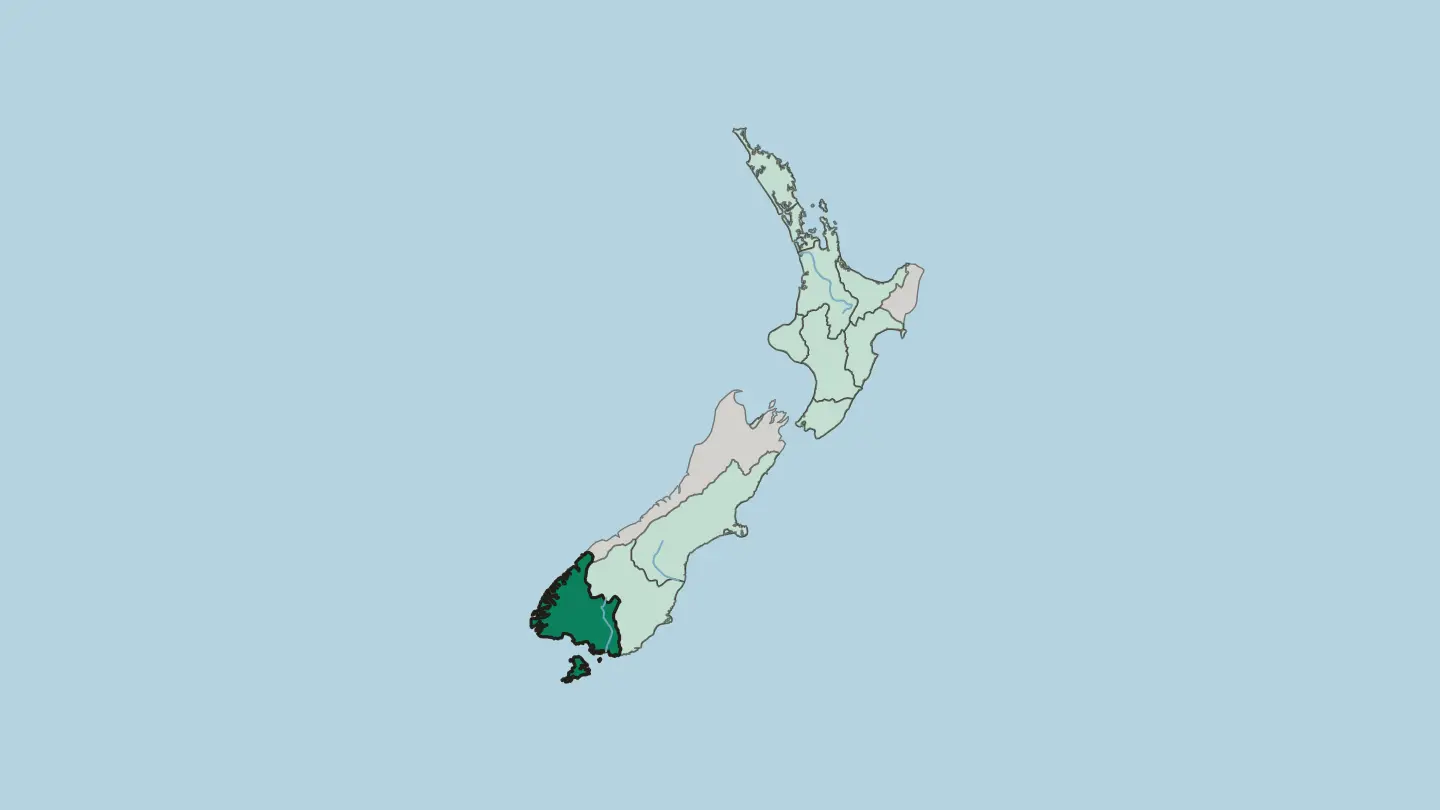 Map of Southland in New Zealand