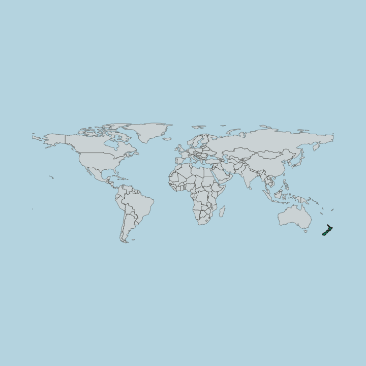 Map showing New Zealand — Worldwide