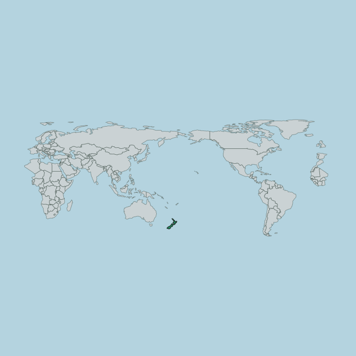 Map showing New Zealand — Worldwide