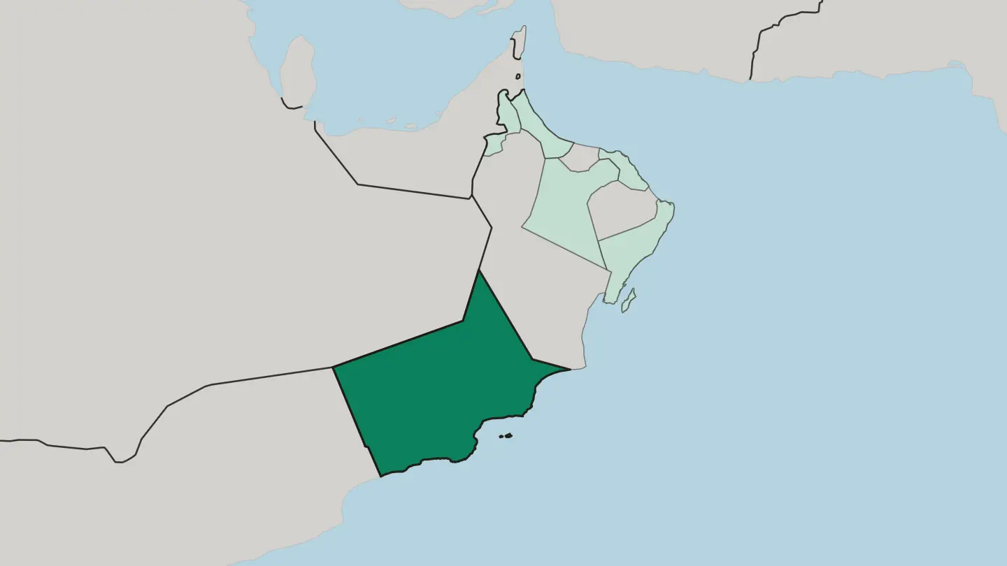 Map of Dhofar Governorate in Oman