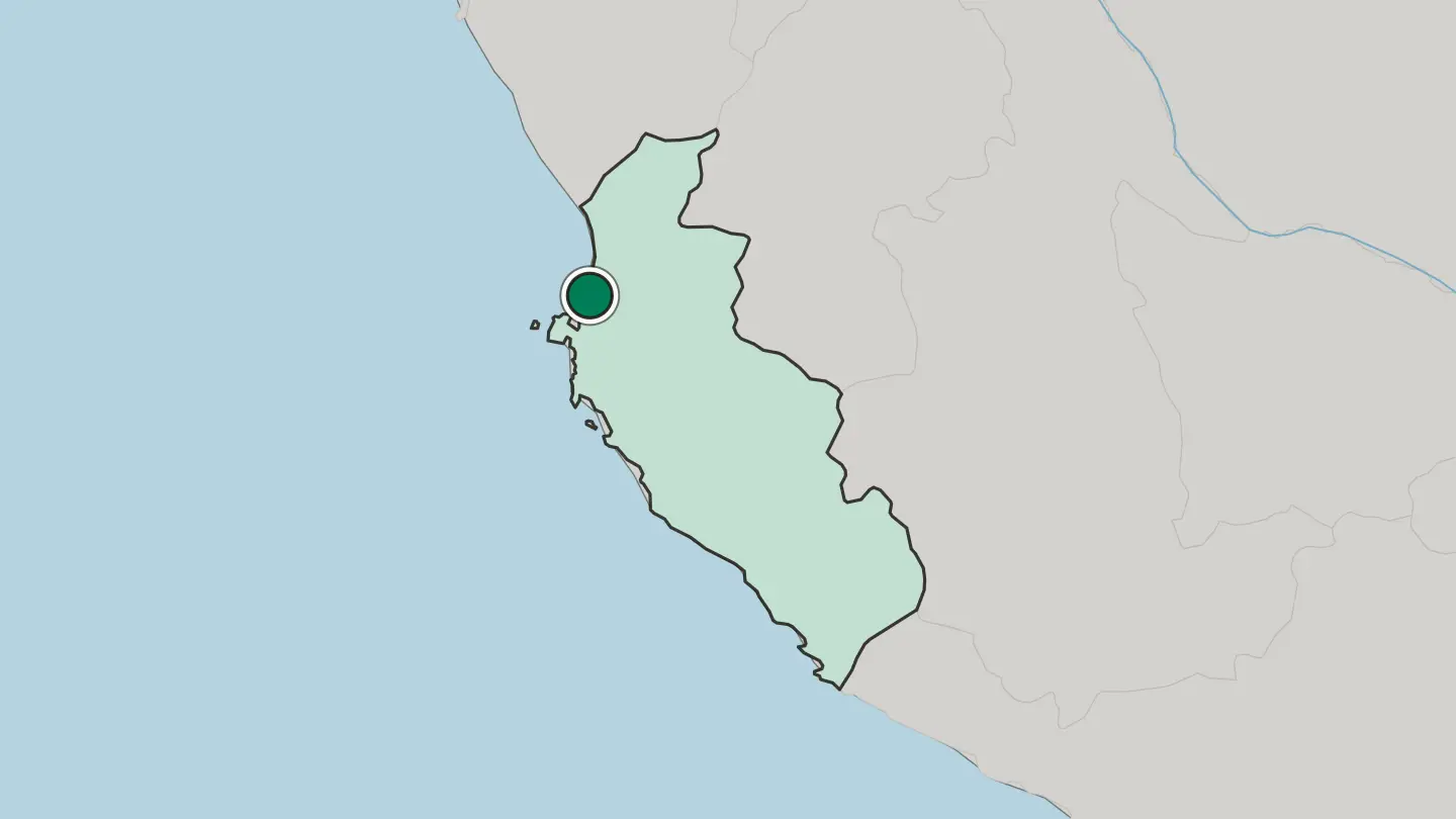 Map of Pisco in Peru