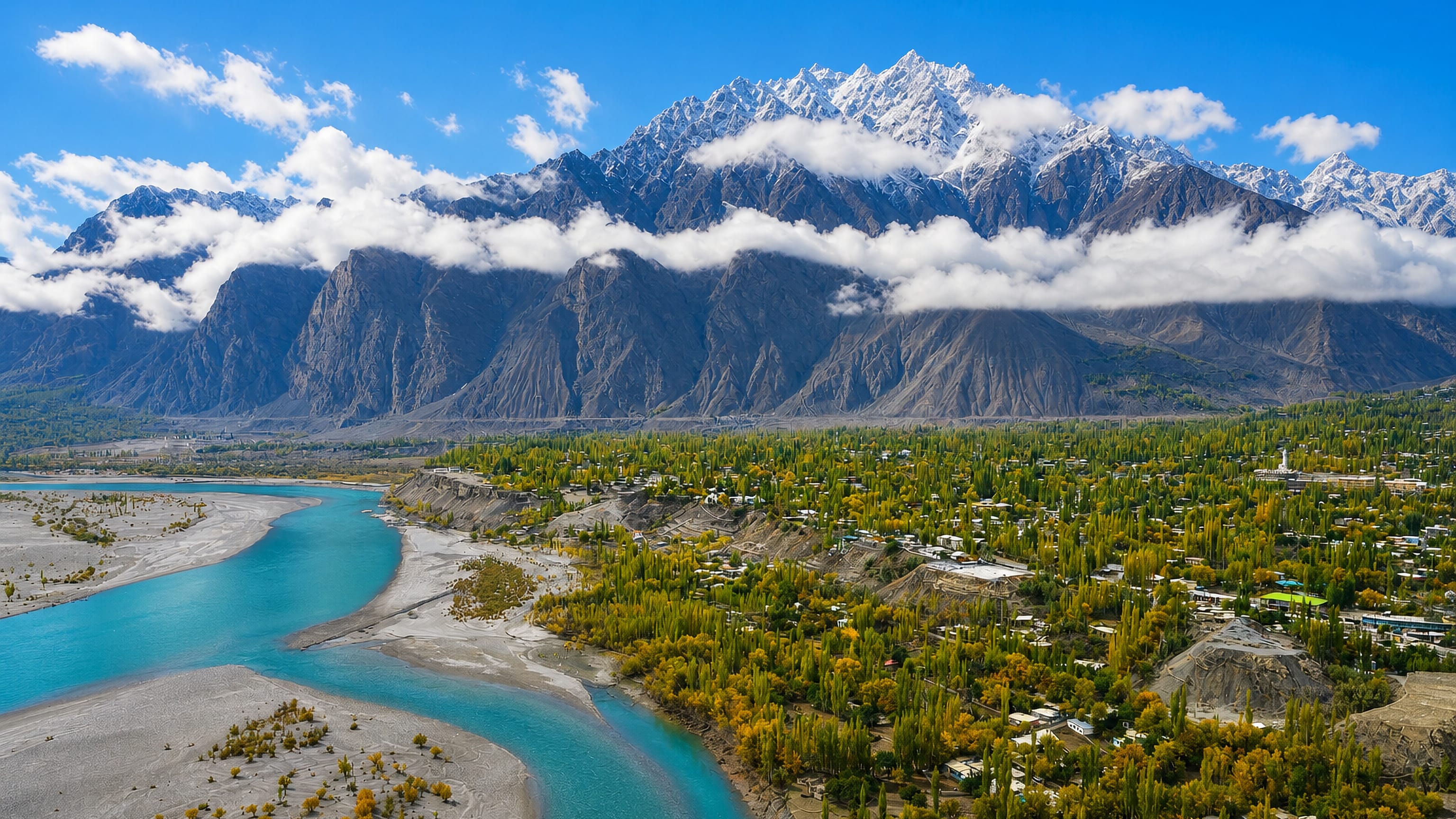 Skardu spread through the Indus valley among poplar groves below the snow-capped Karakoram peaks.