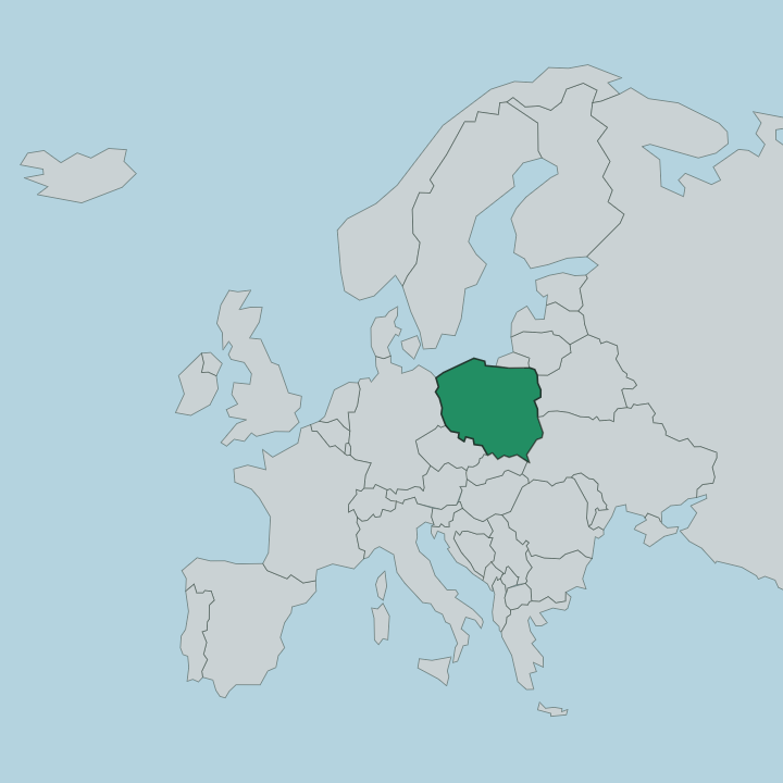 Map showing Poland — In Europe