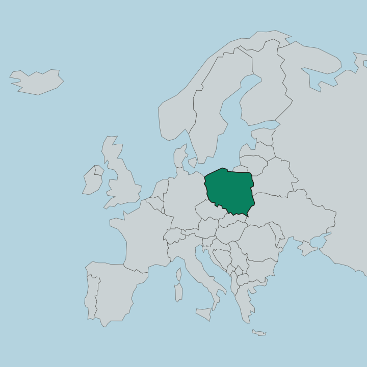 Map showing Poland — In Europe