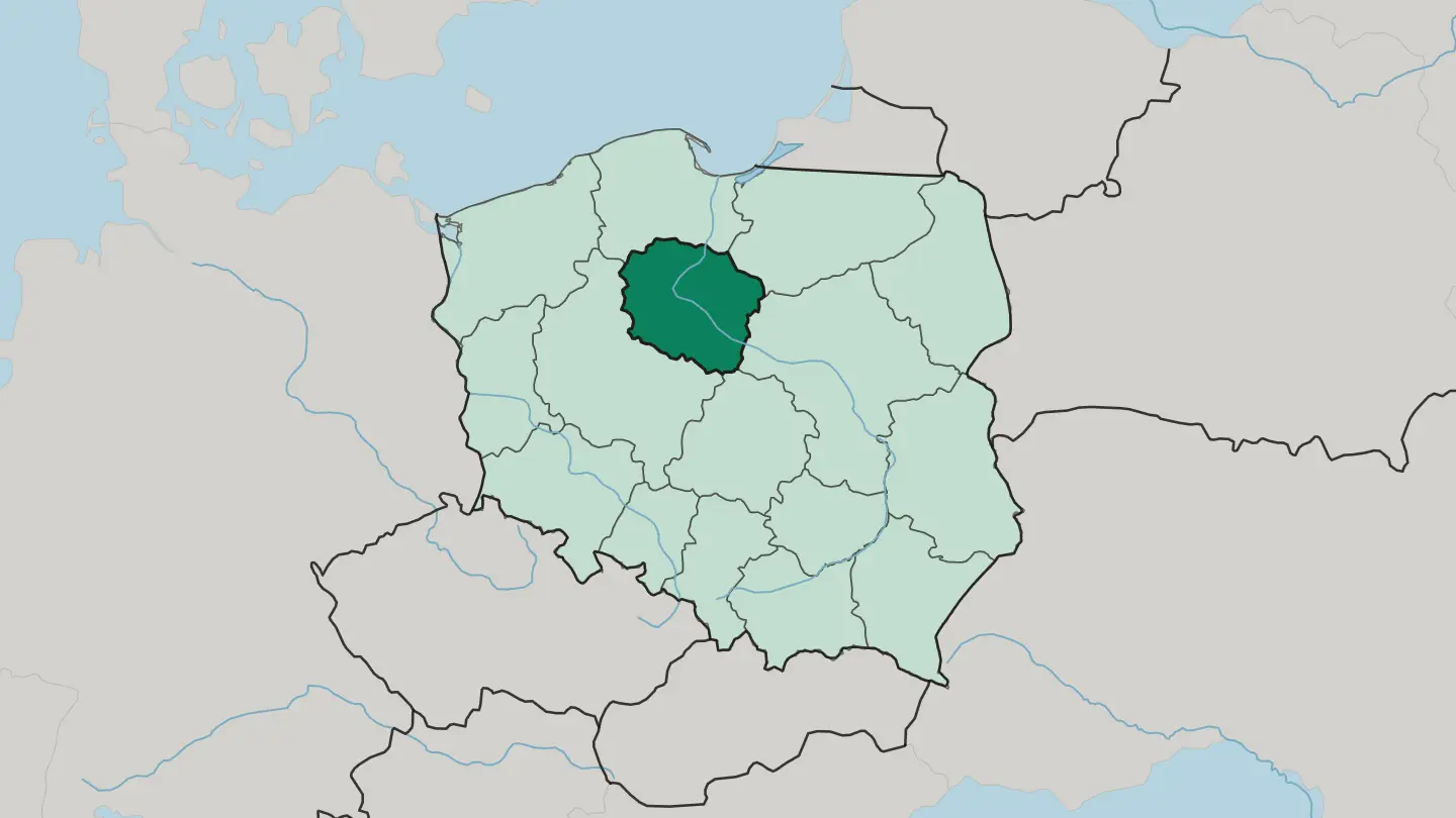 Map of Kuyavian-Pomeranian Voivodeship in Poland