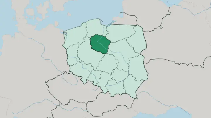 Map of Kuyavian-Pomeranian Voivodeship in Poland