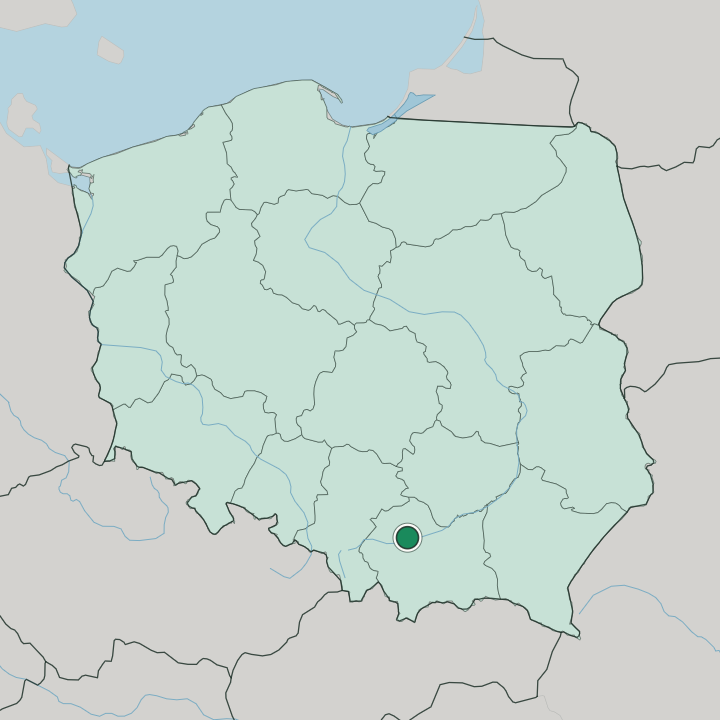 Map showing Kraków — In Poland