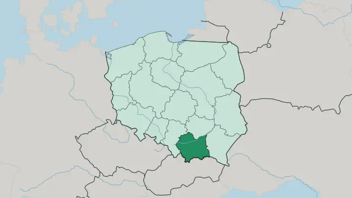 Map of Lesser Poland Voivodeship in Poland