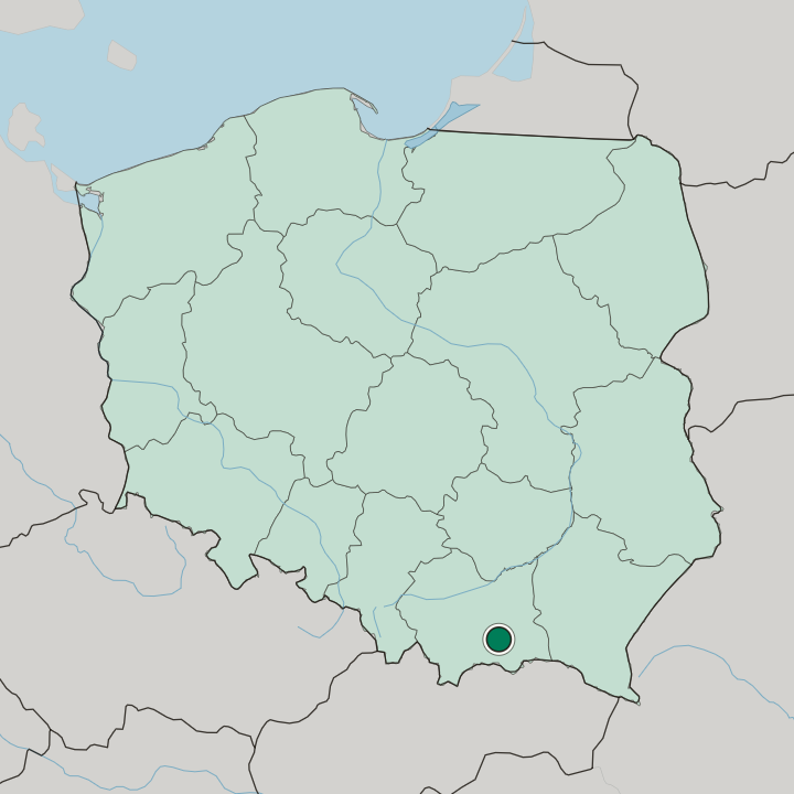 Map showing Nowy Sącz — In Poland