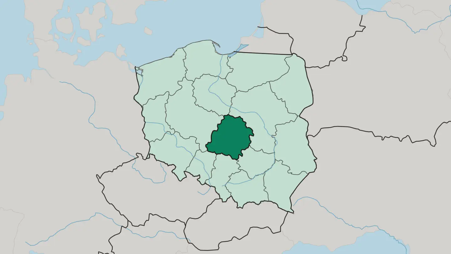 Map of Łódź Voivodeship in Poland