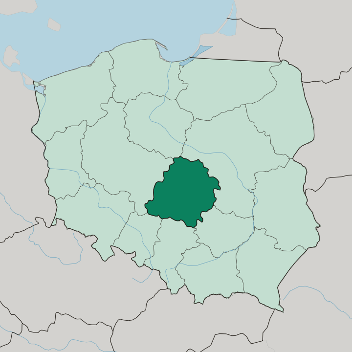 Map showing Łódź Voivodeship — In Poland