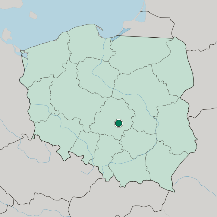 Map showing Piotrków Trybunalski — In Poland